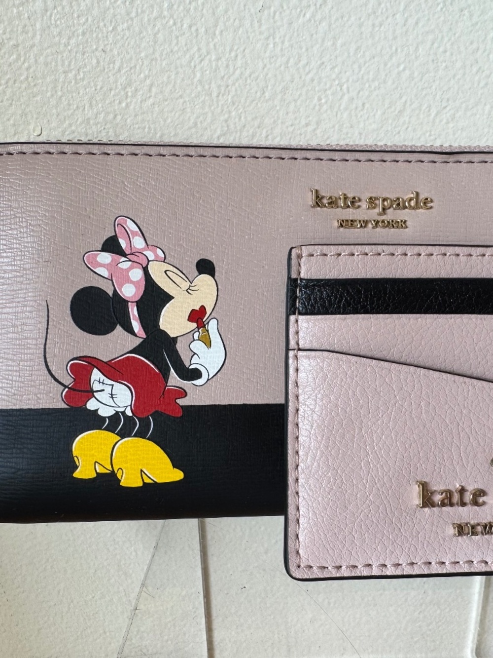 Kate Spade x Disney Minnie Mouse Wallet and Card Holder Set Pink Black